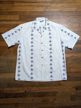 Pacific Legend Shirt Men's XL White Palm Trees 100% Cotton Hawaiian Tropical